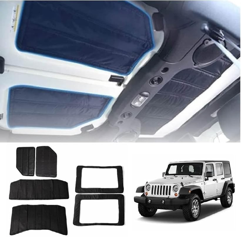 ジープ ラングラー/Wrangler JK/JL 選択可 断熱材 防音 消音 屋根 窓 ドア 専用設計 簡単取り付け シート 日よけ ヘッドライナー ハードトップ アンリミテッド サハラ 6点セット カスタム品 (JK用)