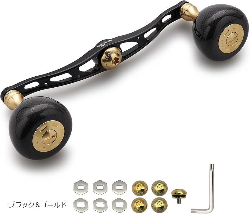 130mm リール ハンドル 36mm カーボンノブ搭載 シマノ SHIMANO ダイワ DAIWA アブ Abu 通用 ベイトリール Carbon Arch Series (ブラック＆ゴールド)｜OHstore