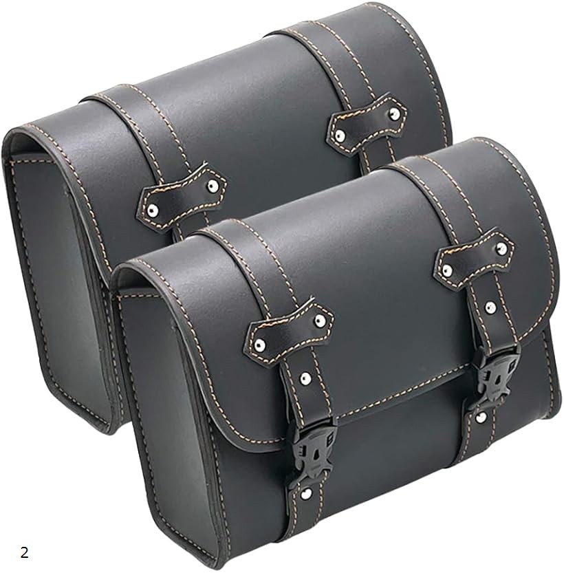 バイク サイドバッグ ツーリング用 リアバッグ レザー調 防水対応 (ブラック2個セット, W280mm x H210mm x D105)
