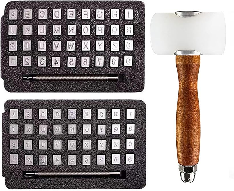 刻印セット 36本セット 打刻印 3.5mm 6.5mm アルファベット 数字 英字 レザークラフト 革細工 DIY 金属打刻 手作り 工具 収納ケース付き (2種 ハンマー)