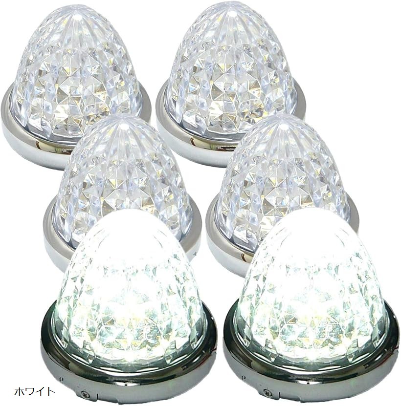 24V トラック用 LED マーカーランプ サイド 8面クリスタルカット仕様 16LED メッキリング 汎用 6個 セット ブルー/イエロー/レッド/ホワイト 各色 (ホワイト)