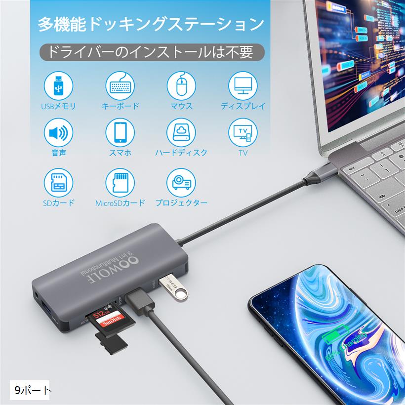 楽天市場】USB C ハブ 9-in-1 MacBook Pro/Air USB3.0 4K HDMI出力+100W PD急速充電+VGAポート+ USB3.0ポートx3+3.5mmオーディオジャク+Micro MDM(グレー, 9in1 USB C ハブ) : OHstore