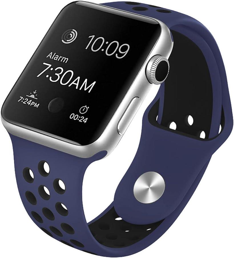 超定番 贈呈 Apple Watch バンド アップルウォッチ ベルト 42 44 45mm対応 Series 1 3 6 7 ネイビー x 黒 Lサイズ 黒, 45ｍｍ