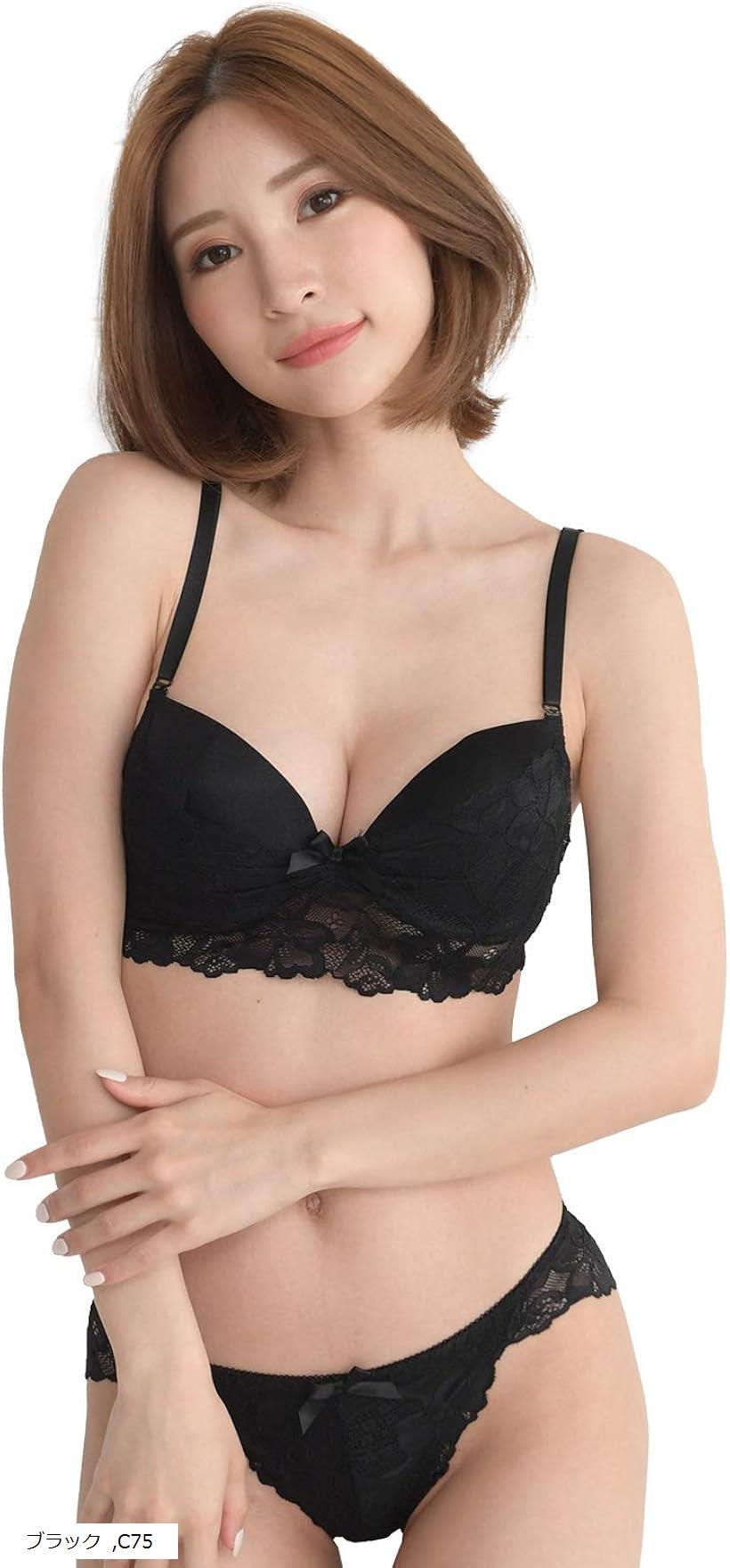 ブラジャー黒C75 スパークス フロントホック背中見せ ブラジャー ショーツ セット