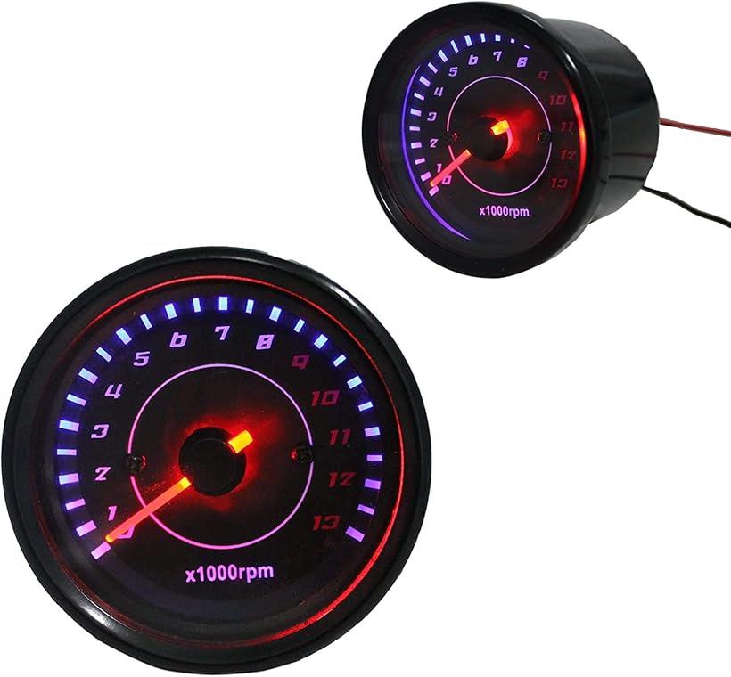 12V 電気式タコメーター 機械式 ブラック 黒 ステー付 スピード
