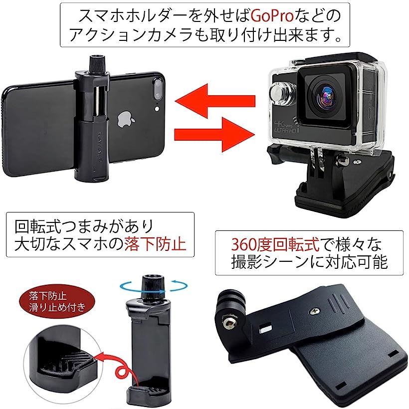 在庫あり/即出荷可】 Gopro クリップマウント アクセサリー アクションカメラ 360度 回転 取付け簡単 S