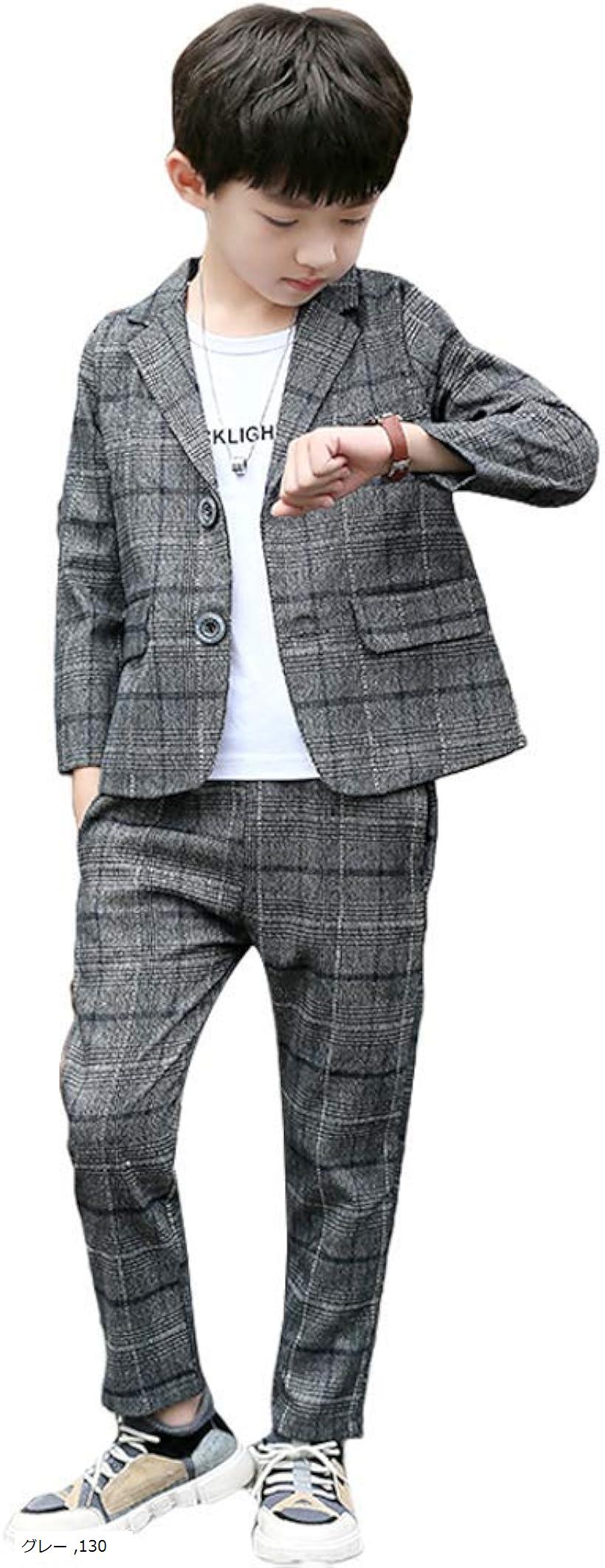 楽天市場】フォーマルスーツ キッズ チェック柄 2点セット グレー 発表