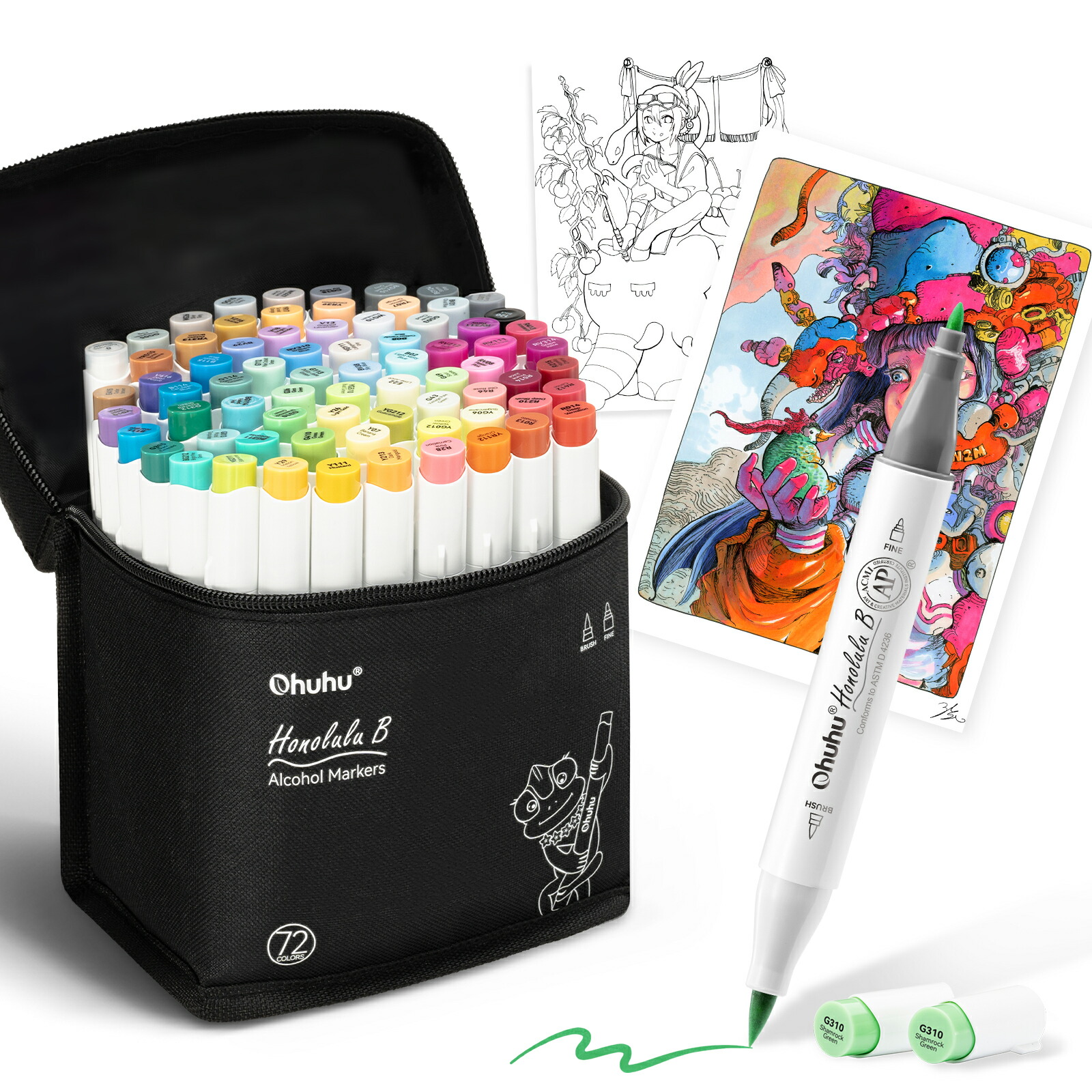 楽天市場】Ohuhu マーカーペン 筆タイプ 320色 プロ愛用 イラスト