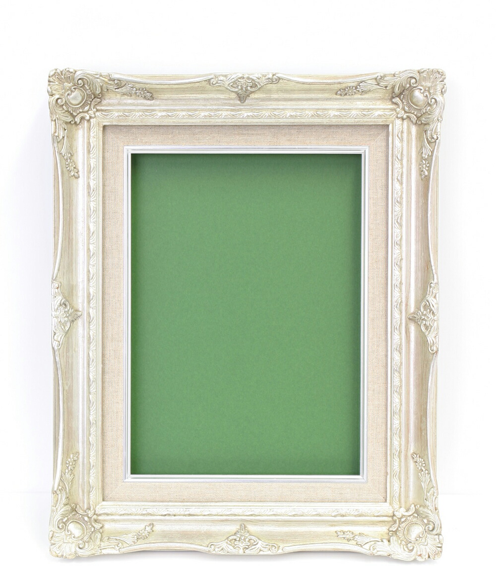 ヴィンテージシルバー木製油彩額 油絵/油彩額縁 木製フレーム 7723 サイズ F15号 シルバー 銀