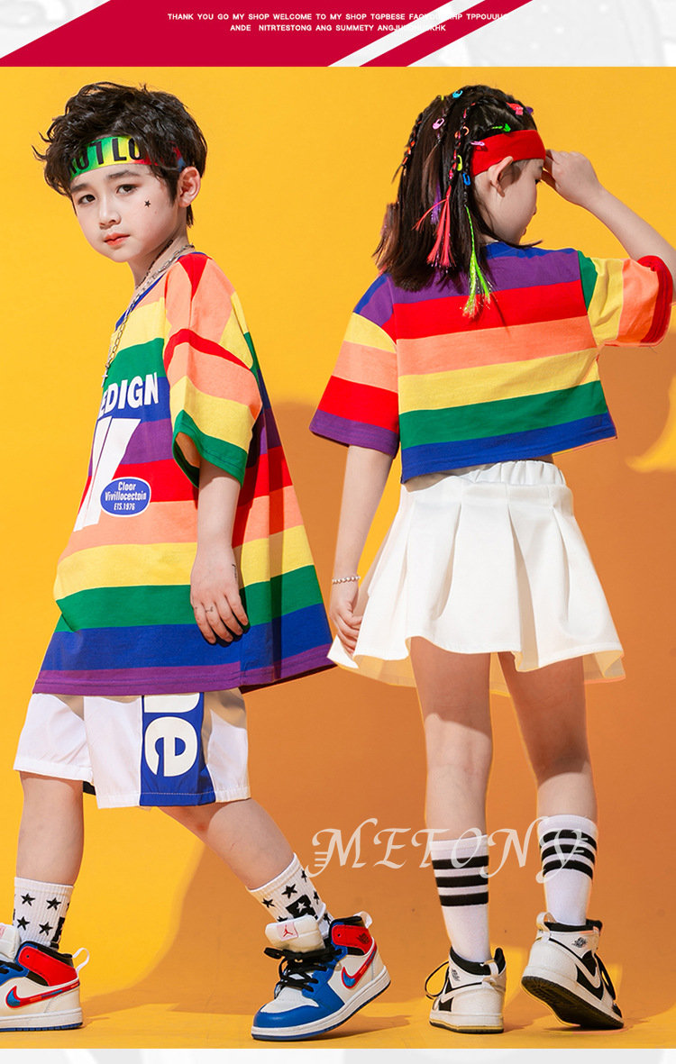 市場 子ども スポーツウエア スカート セットアップ 可愛い 男の子 レインボー ヒップホップ 半袖 女の子 パンツ ダンス服 白