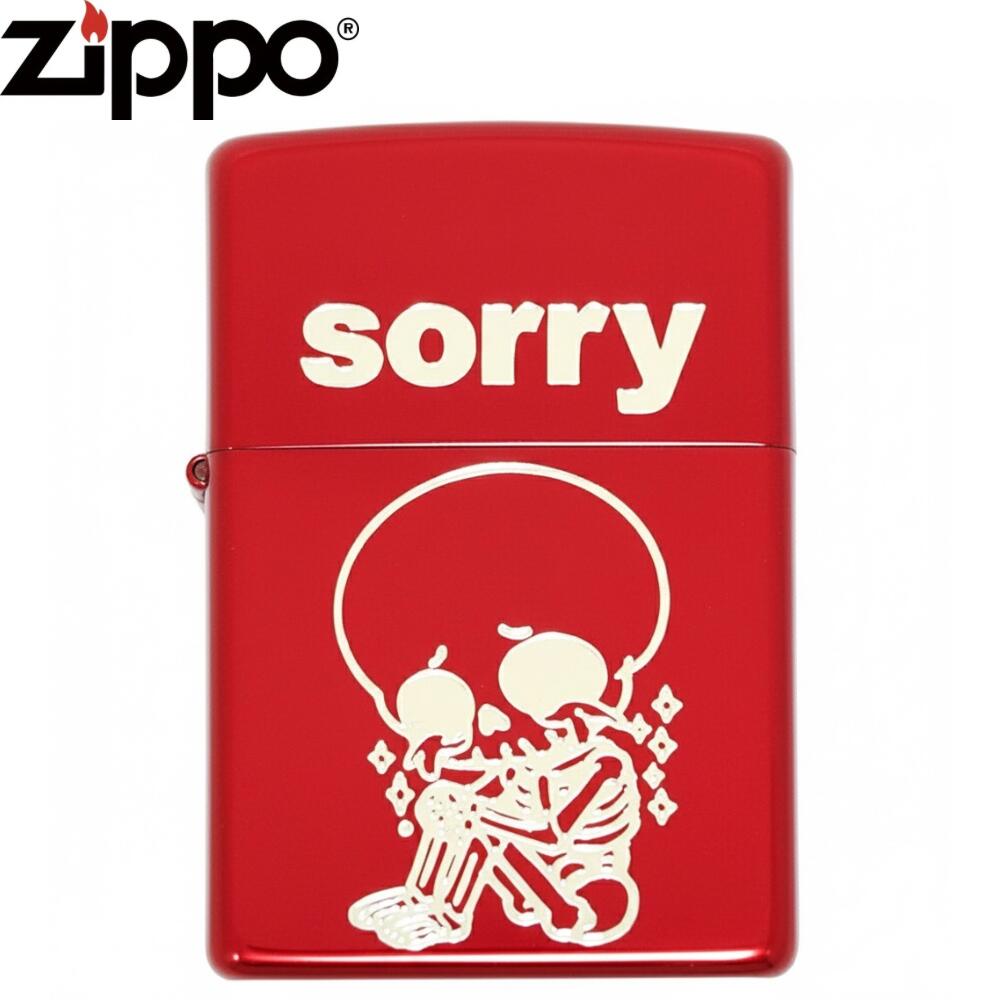 Zippo 2RED-sorry ジッポー スカル 英語 ロゴ sorry デザイン アート レッド オイルライター 喫煙具 おしゃれ ユニーク ギフト プレゼント メンズ レディース コレクション スケルトン モチーフ zippoライター