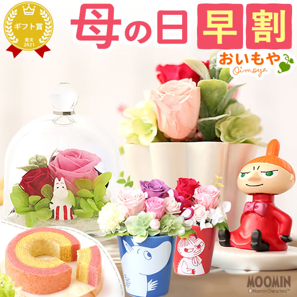 ＼早割＆200円クーポン／ 母の日 プレゼント 早割 2026 花 ギフト ムーミン ミイ スナフキン キャラクター バウムクーヘン プリザ プリザーブドフラワー 花とスイーツ アレンジ ギフト 送料無料 スイーツ お菓子 洋菓子 おいもや