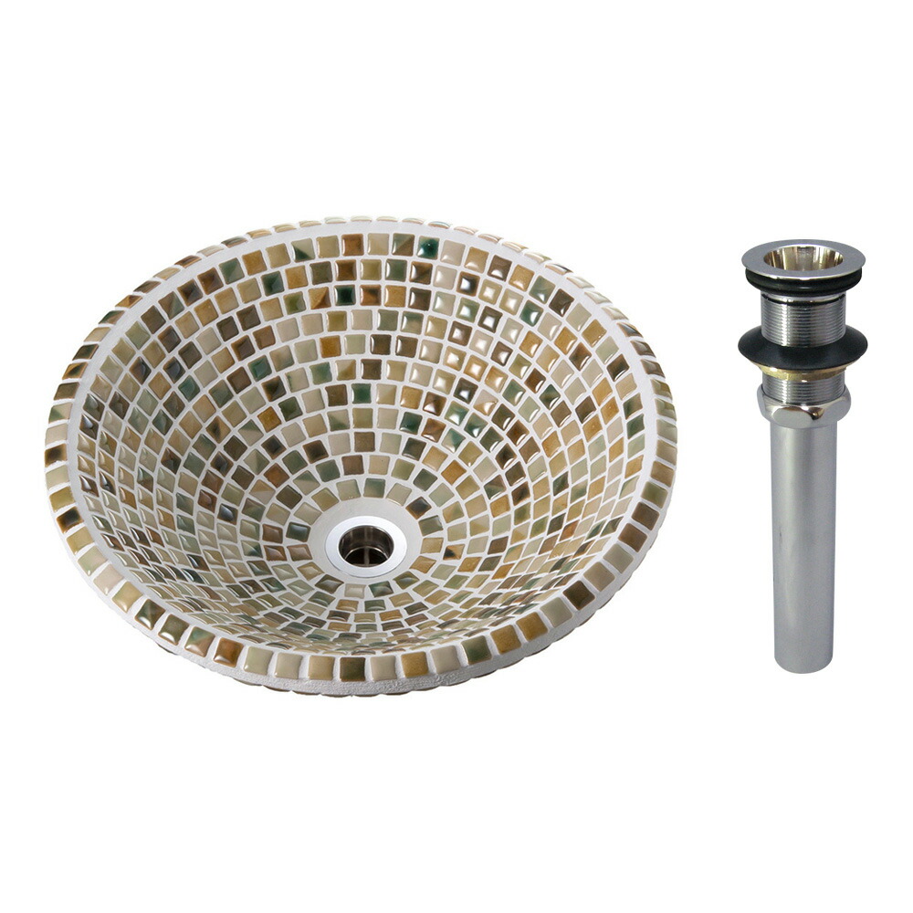 モザイクタイルボウル オリジン ヴェルデ S （φ335×H135mm） 排水金具付（スタンダード） 手洗器 洗面ボウル おしゃれ レトロ