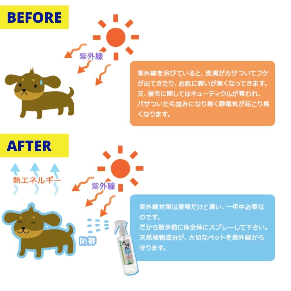 ポチの水 スプレータイプ 紫外線カット 犬用 250cc 毛並み 保湿 肌水