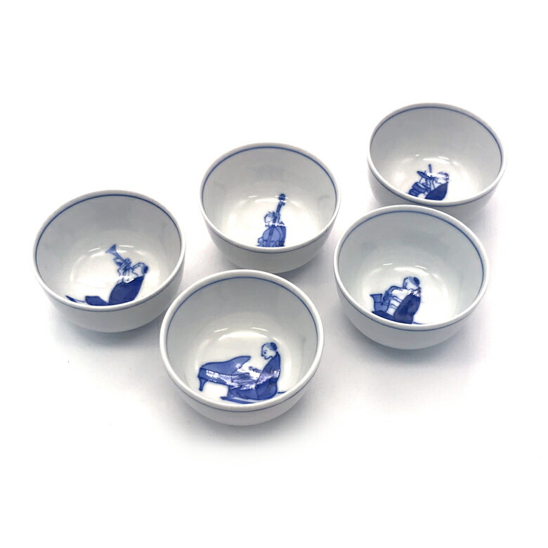 煎茶碗　JAZZ　5客組 ＜上出長右衛門 / 和食器 / 伝統工芸 / 染付 / 九谷焼＞