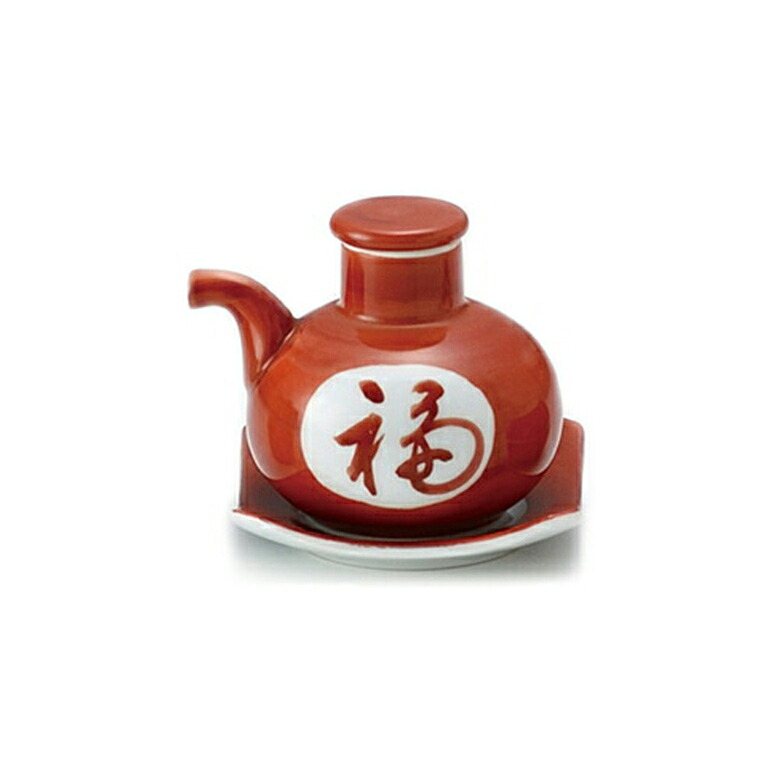 朱塗福丸紋　台付き醤油入