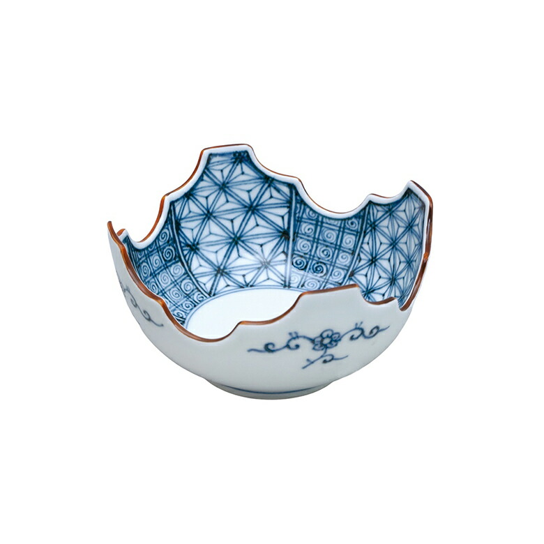 渕錆灰釉染付地紋　四方切小向付