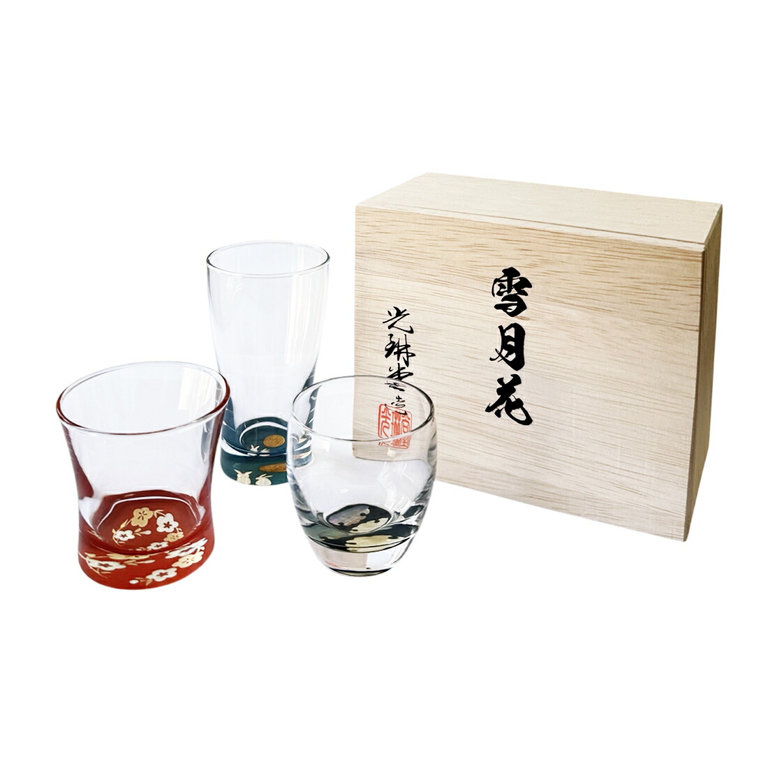 雪月花 冷酒グラスのみくらべセット 木箱入り＜越前漆器 /ギフト / 父の日 / 退職祝い / 結婚祝い / 還暦祝い＞