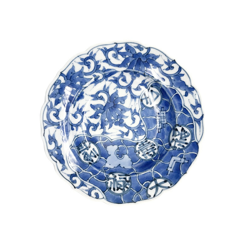 □師□初期伊万里 染付 宝文 芙蓉手 七寸皿 その1