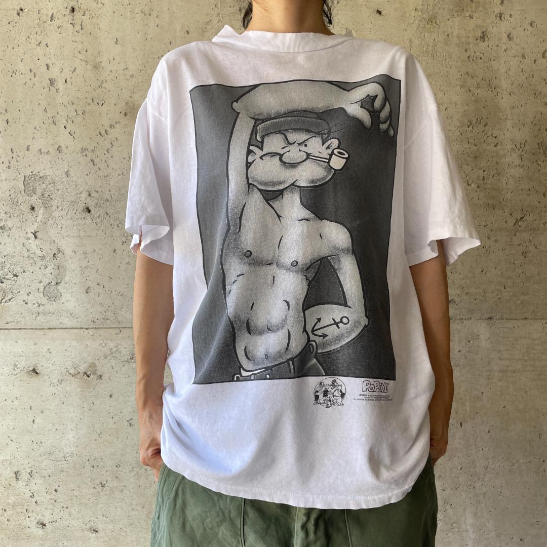 XZ380 Tシャツ 90s ポパイ 広告 CK パロディ 古着 ビンテージ L changes ホワイト