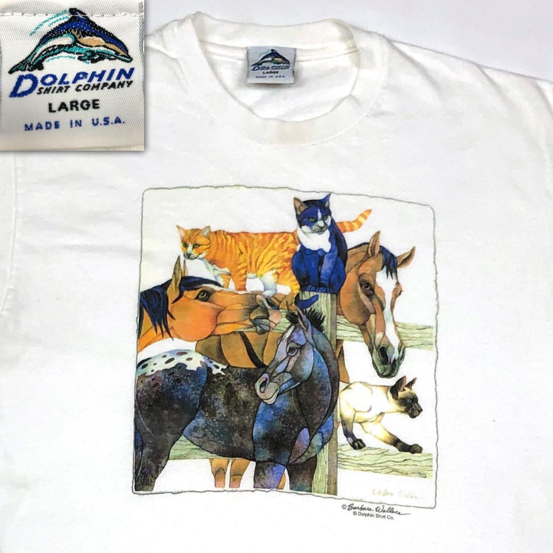 XZ486 Tシャツ アート 90s バーバラウォレス アート 動物 アニマル 馬 猫