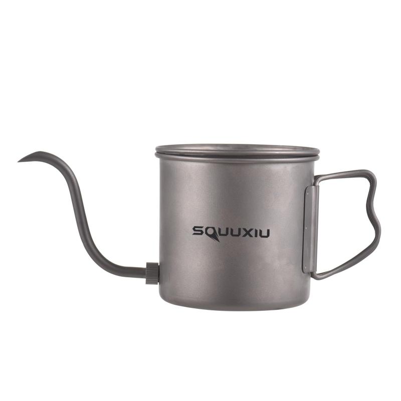 SOUUXIU 400ml 注ぎ口ケトル グースネック コーヒーケトル Ti 折りたたみハンドル ウォーターケトル 蓋とコーヒーフィルター付き