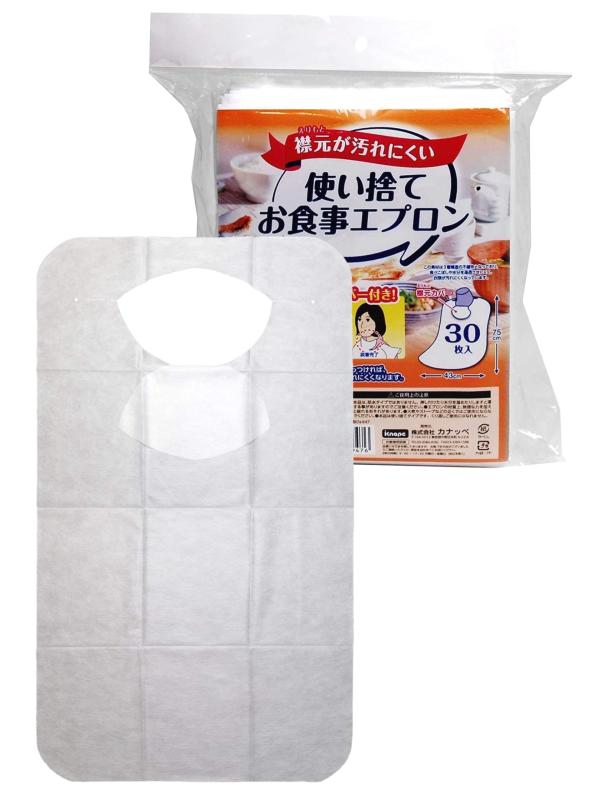 [ストリックスデザイン] お食事エプロン 使い捨て ホワイト 30枚 43×75cm 不織布 介護 大人 子供 外食 焼肉 男女兼用 襟元カバー付き 被るタイプ KN-947S