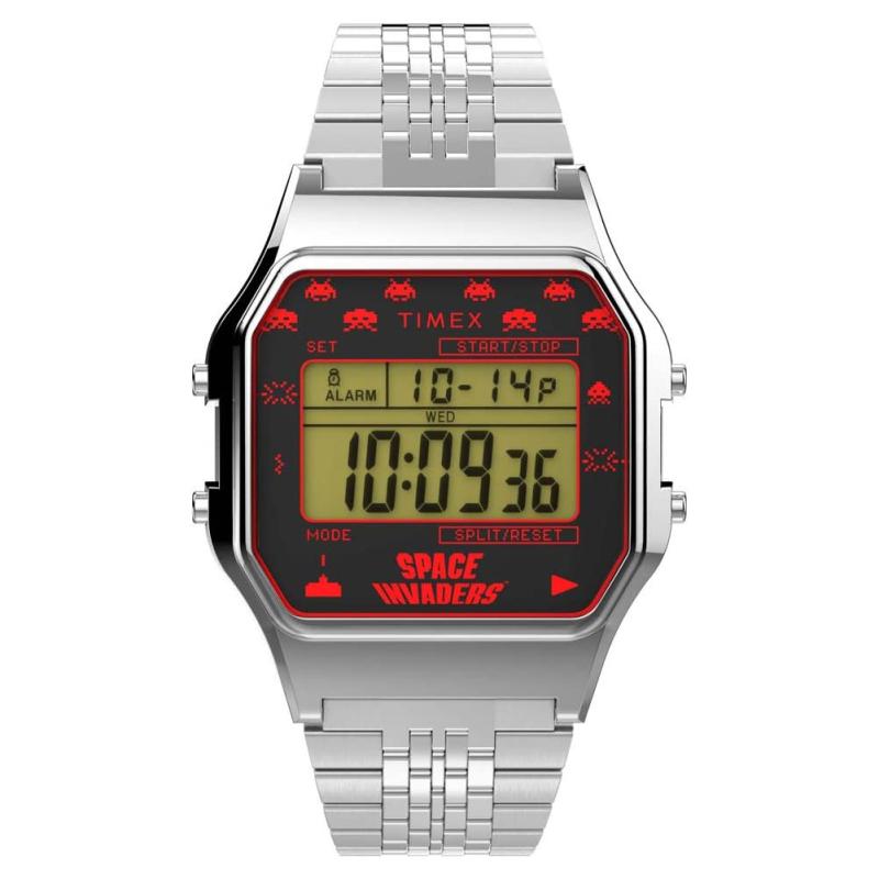 Timex x Space Invaders T80 34粍 ウオッチ Space Invaders ブラック-Space Invaders シルバートーン-スペースインベーダー ブラック/マ