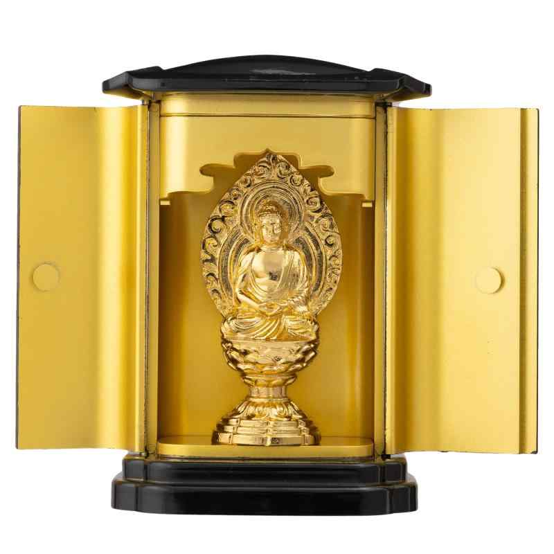 仏像 釈迦如来座像(純金メッキ) パソコン厨子入り口・入口＿『曹洞宗・臨済宗・天台宗』 丘岡銅器 (しゃかにょらい座pcZ