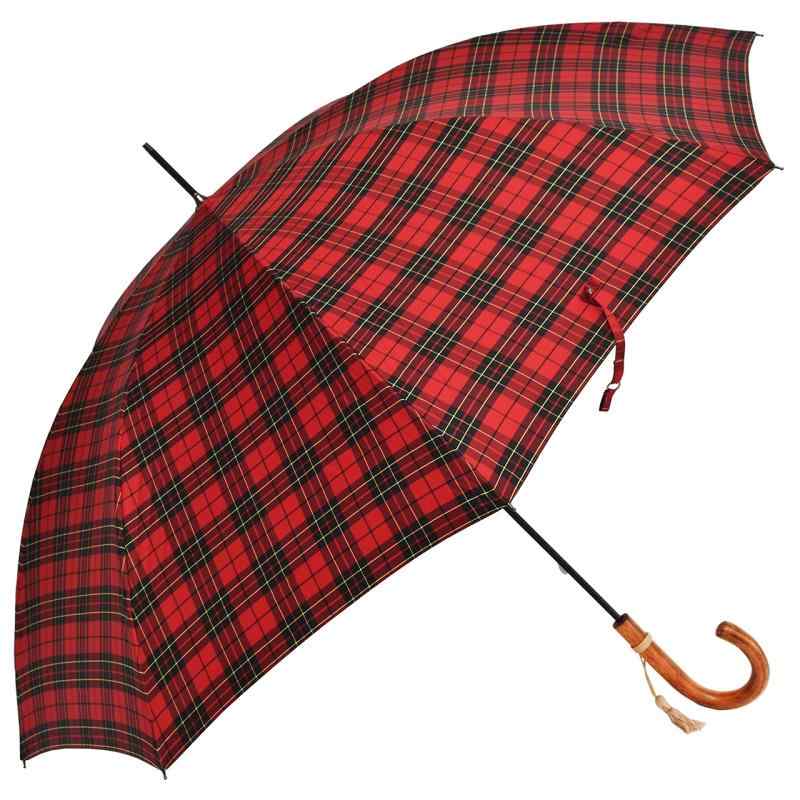 傘 レディース 長傘 スリムシリーズ 65cm×8本骨タータンチェック (Red)