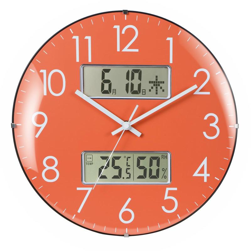 Nbdeal 掛け時計 電波 温度 湿度 日付 曜日表示 直径33.5cm アナログ 連続秒針 静音 球面ガラス