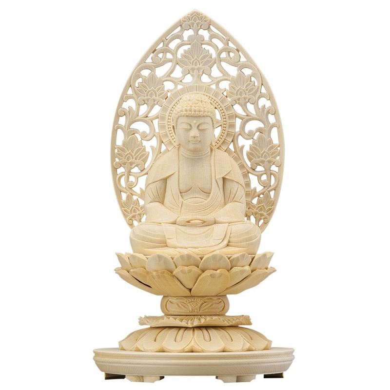 仏壇屋 滝田商店 仏像 大佛師「帆刈黌童(ほかりこうどう)」監修 釈迦如来 (曹洞宗・臨済宗) 白木製 2.5寸仏壇用のご本尊仏像、木彫り【滝田商店発行 証明書付】|ok-shop88