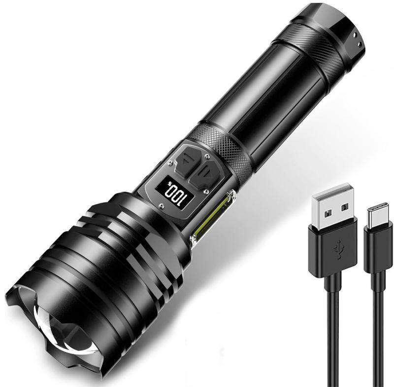 懐中電灯 led【2024最新登場 記憶機能 大液晶画面デジタル残量表示】 強力 軍用 最強 超高輝度 Type-C USB充電式 超長遠射 ハンディライト 明るい LED 新型 フラッシュライト 6モード調光 ズーム