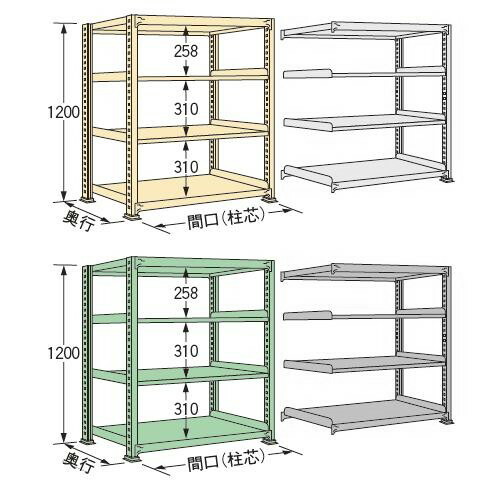 中軽量棚ＭＬ型（２５０ｋｇ／段・単体・高さ１２００ｍｍ・３段タイプ