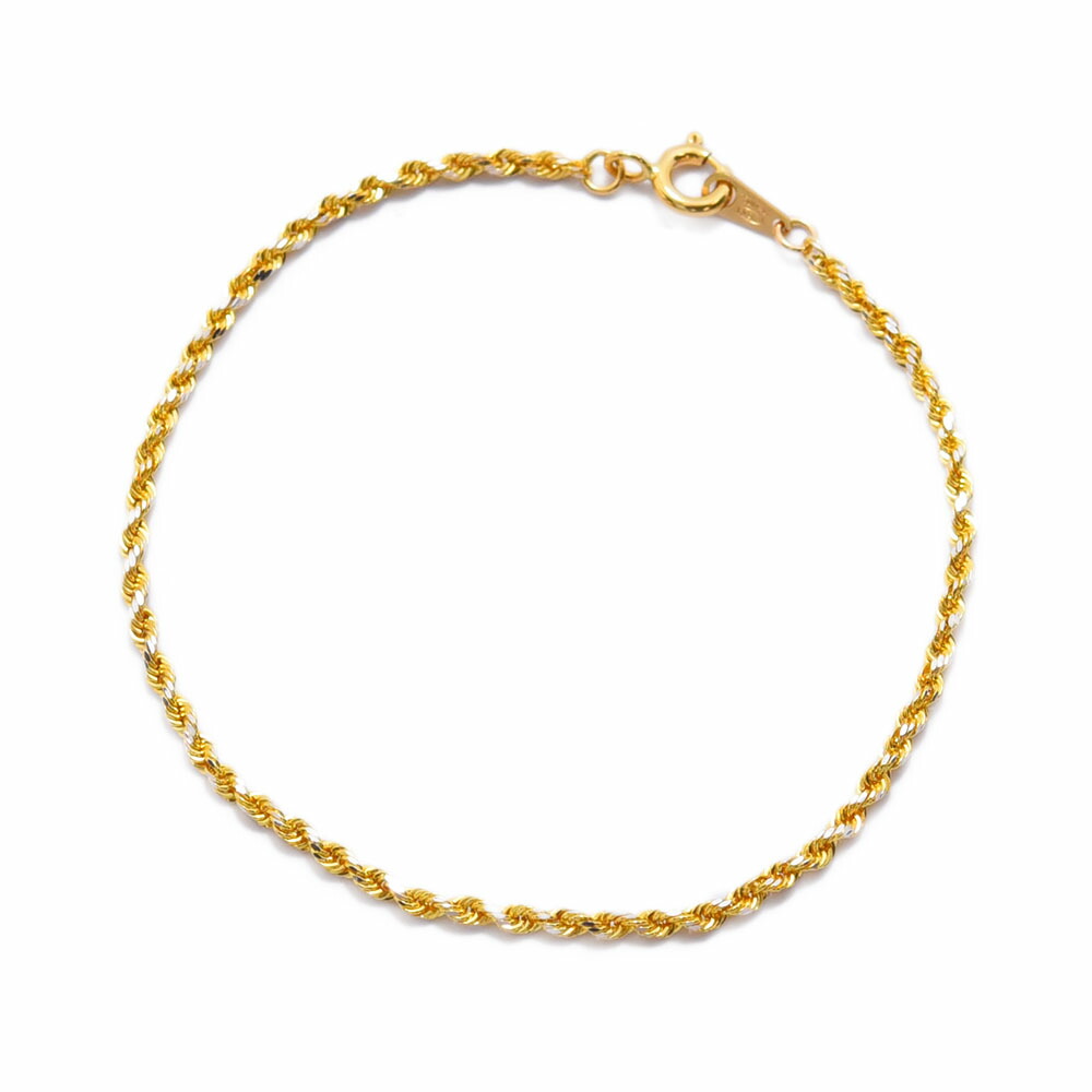 【あーこ】K18 ダイヤ付 カットロープチェーンブレスレット シルバー925 ツイストチェーン ブレスレット レディース ゴールド