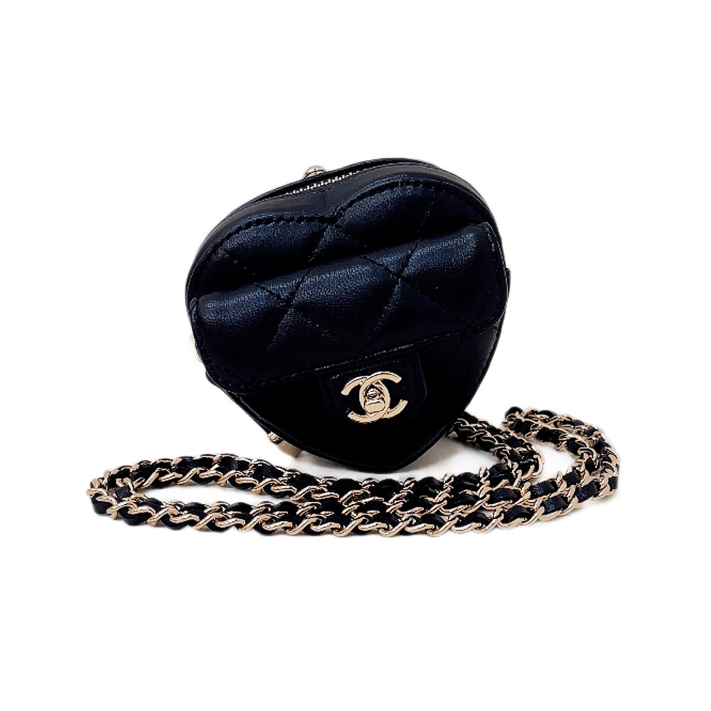 シャネル 硬貨金入れ マトラッセ CHANEL 2022年春夏 ミニ御徒面子 コインケース 頸飾り ハート形 御釣り入れ 札入れ AP2783 子ヒツジひと肌 なめし革 黒いこと 未当て嵌める品 レディースバッグ-バッグ