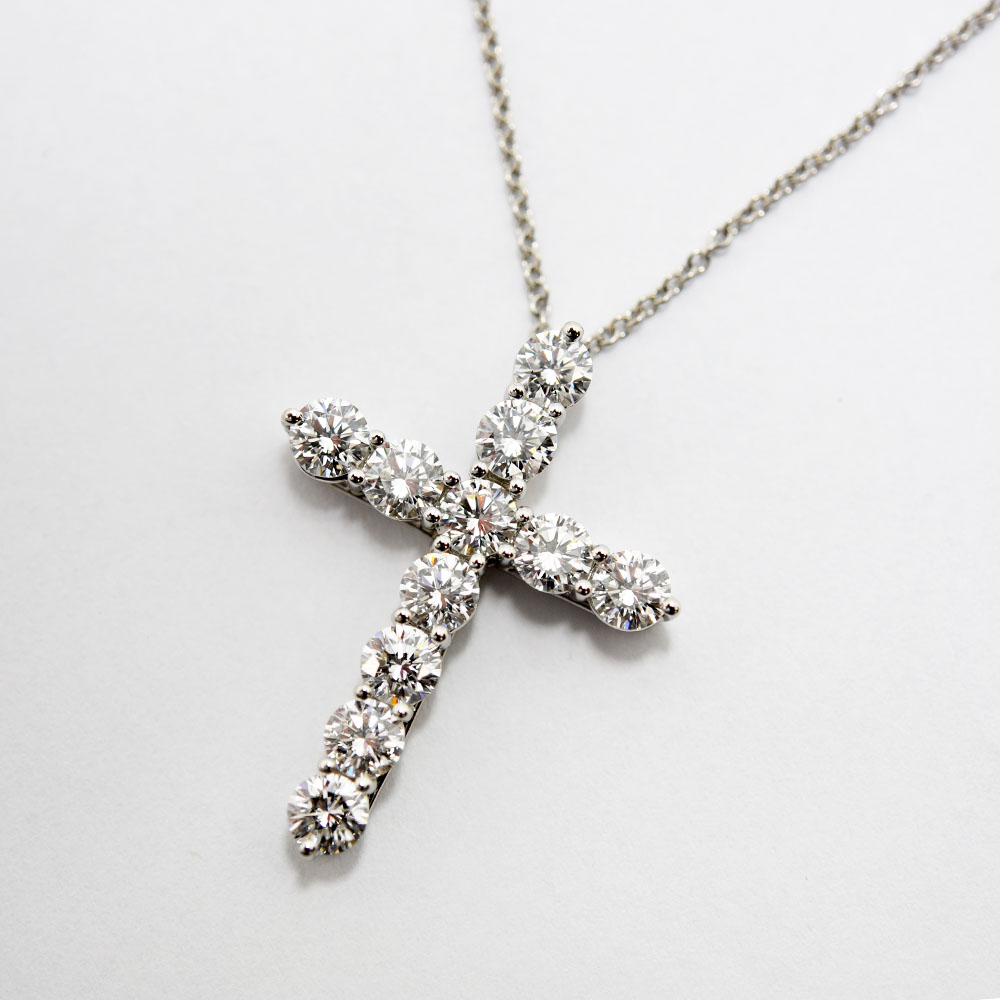 ティファニー ネックレス TIFFANY&Co. ペンダント ラージクロス ダイヤモンド PT950 新品仕上げ 中古