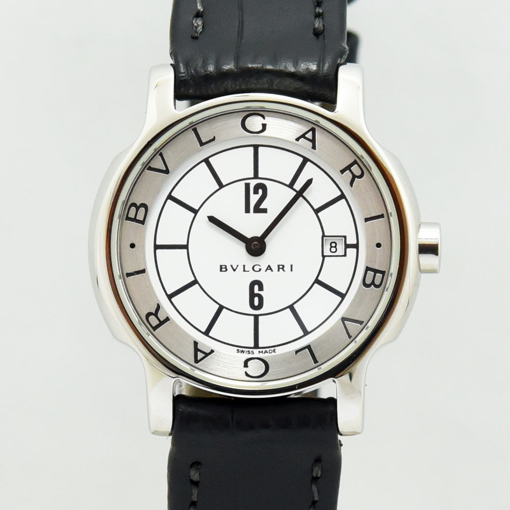 ブル小峡谷 時辰儀 レディース BVLGARI ソロペース ST29S 石英 SS ステンレス鋼スチール写真 社外なめし革 白いこと 軽入眼 中古