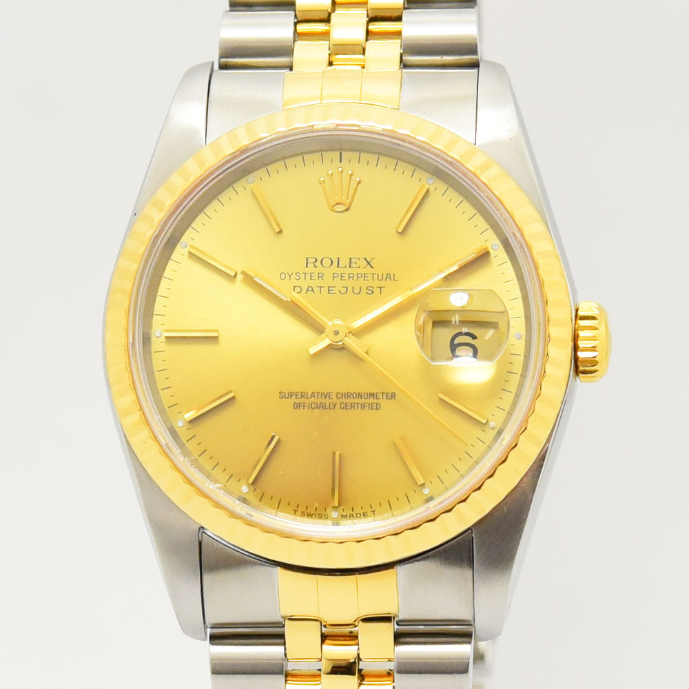 ロレックス 中古 メンズ ROLEX デイトジャスト 16233 E番 自動巻 オートマ SS ステンレス YG イエローゴールド シャンパンゴールド 軽仕上げ