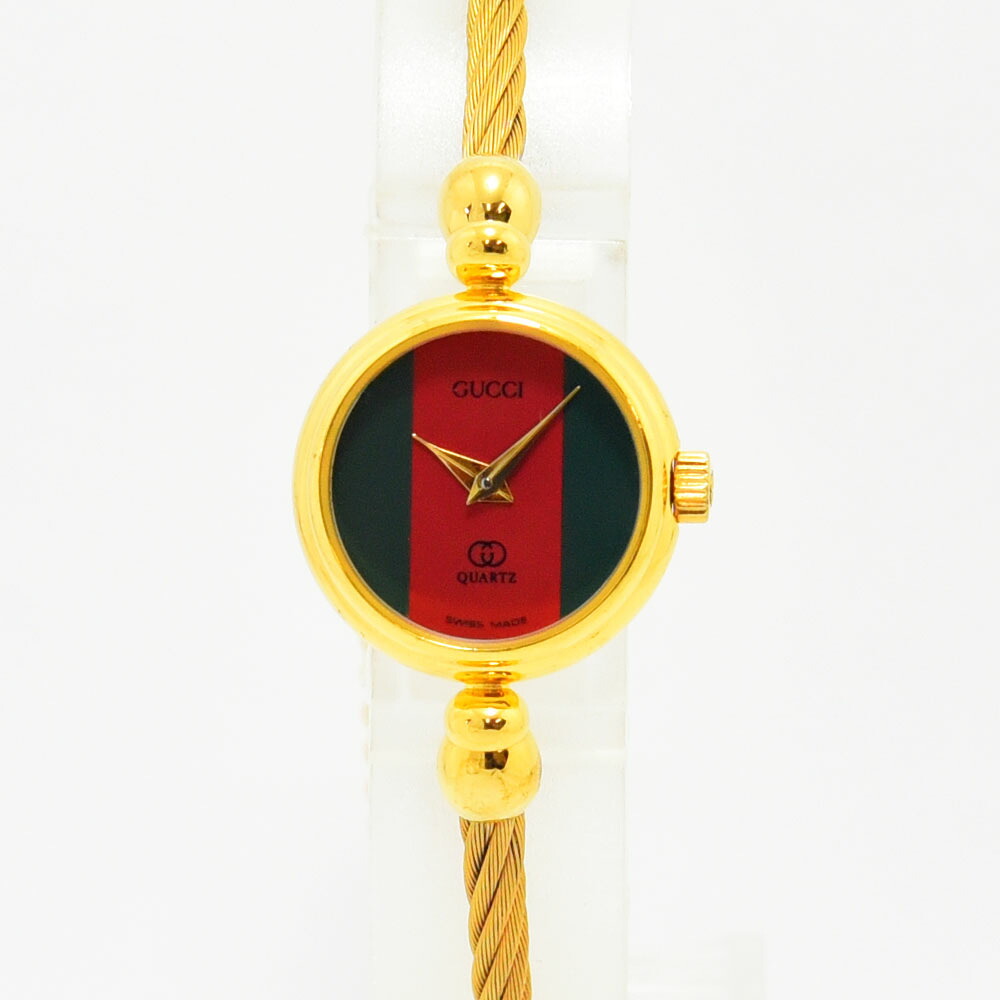 グッチ 時計 レディース GUCCI 2047.1L クォーツ バングル SS ステンレススチール レッド グリーン 軽仕上げ 中古|御徒町宝石問屋