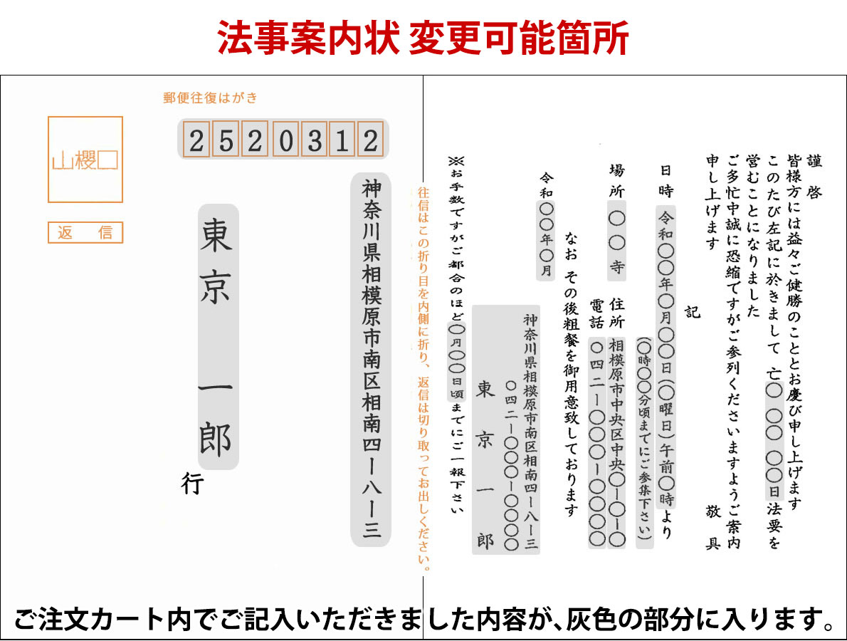 市場 法事案内状Ａ 挨拶状 法事 葉書 法要 連名 往復はがき ご案内状 宛名 30枚 ハガキ 塔婆申込あり 案内 状 印刷 法事案内状テンプレート  A-annai30 往復