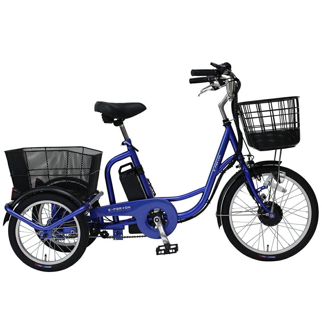 20in電動助けること三輪銀輪BEPN20SB（青碧）e-parton/イーパートン ミムゴ型お墨付き電話番号(TS目じるし)LEDともし火 PSE シングル歯車 律動的な調子役立つこと リチウムイオンバッテリー5.8Ah 前後カゴ 耐摩耗タイア 電動助けること銀輪 サファイア青碧