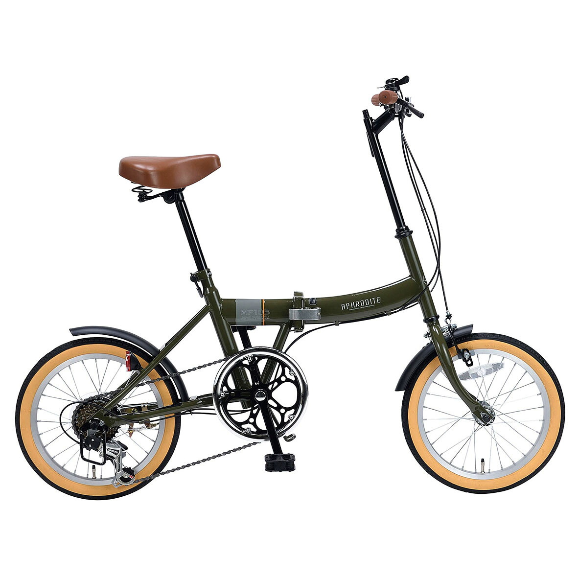 16in折畳銀輪 MF103-MG(ミニタリーグリーン)6段歯車付マイパラス折りたたみ銀輪 16型 パウダーコンパクト 大型向こう正面歯車 スモールバイシクル