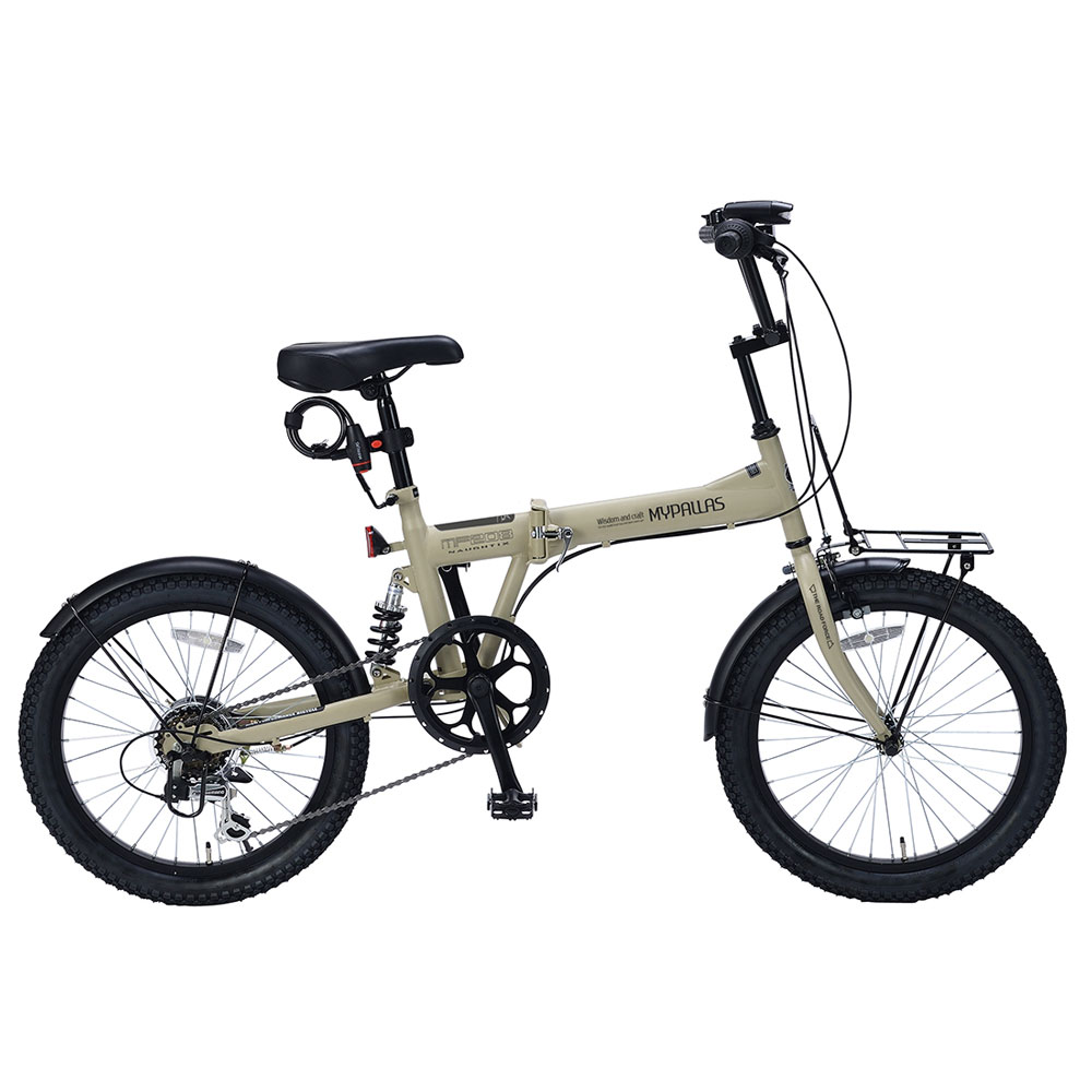 20in折畳セミファットバイク MF208-SA 真砂ベージュMyPallas/マイパラス SEMI-FATBIKE20・6SP・リアサス20型 シマノ6段変速 折りたたみ 2022年模範例 銀輪向こう正面閲歴 歯車 後押しサスペンション 20×2.35タイア NAUGHTIX