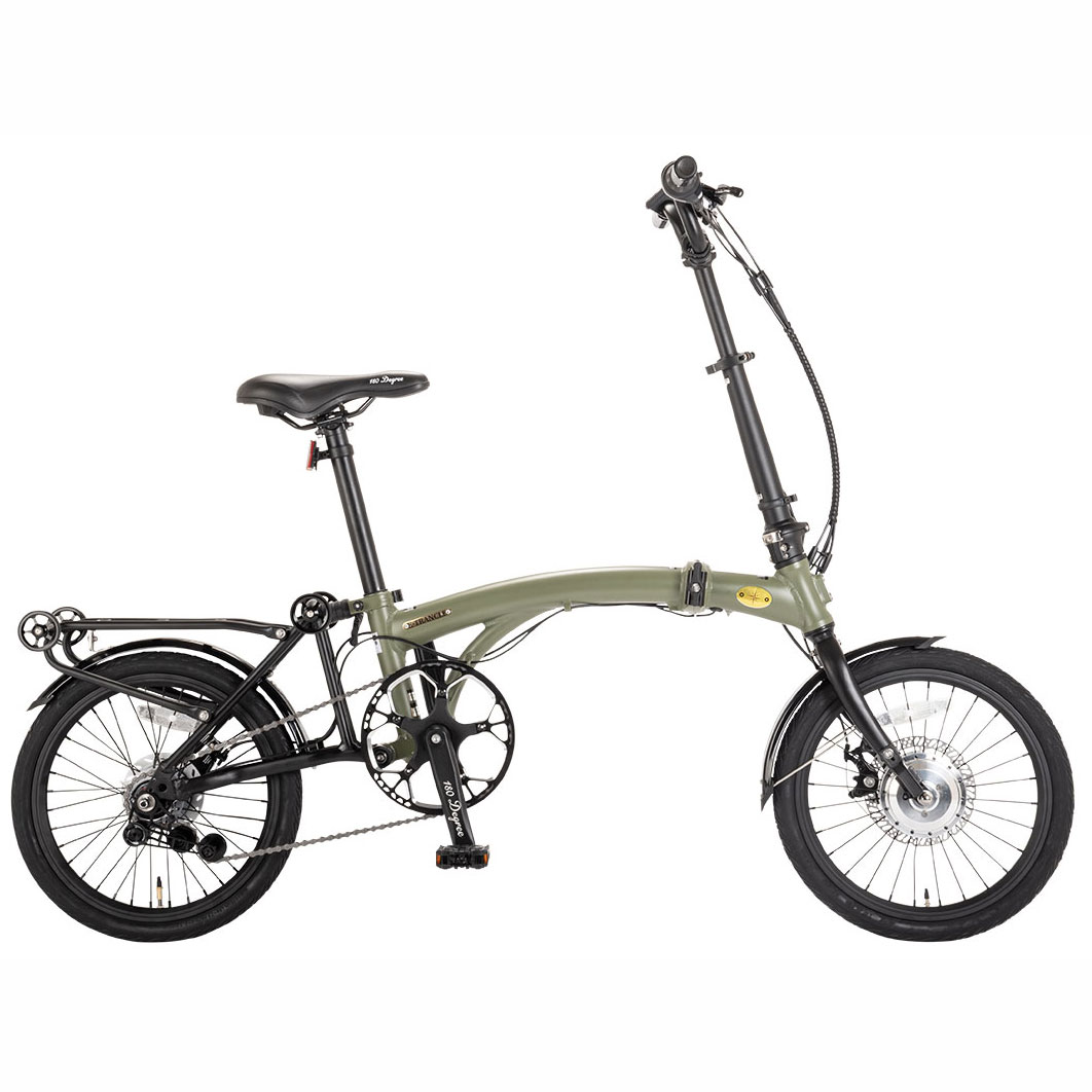 180Degree 折りたたみ電動助けること銀輪 E-TRANCLE（イートランクル）つや消しカーキ 67531シマノ室内装飾5段変速 持っていく 仏式弁膜 オオトモ 電動助けること銀輪折畳銀輪 パウダーコンパクト