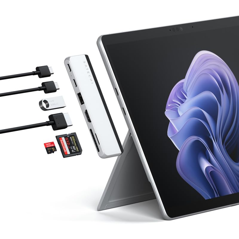 Satechi Surface Pro 9用 デュアル USB-C ハブ Microsoft Surface Pro 9 ドッキングステーション 3.2 USB-A, 4k/60Hz HDMI, USB4 パススルー, 3.2 USB-C, UHS-I S