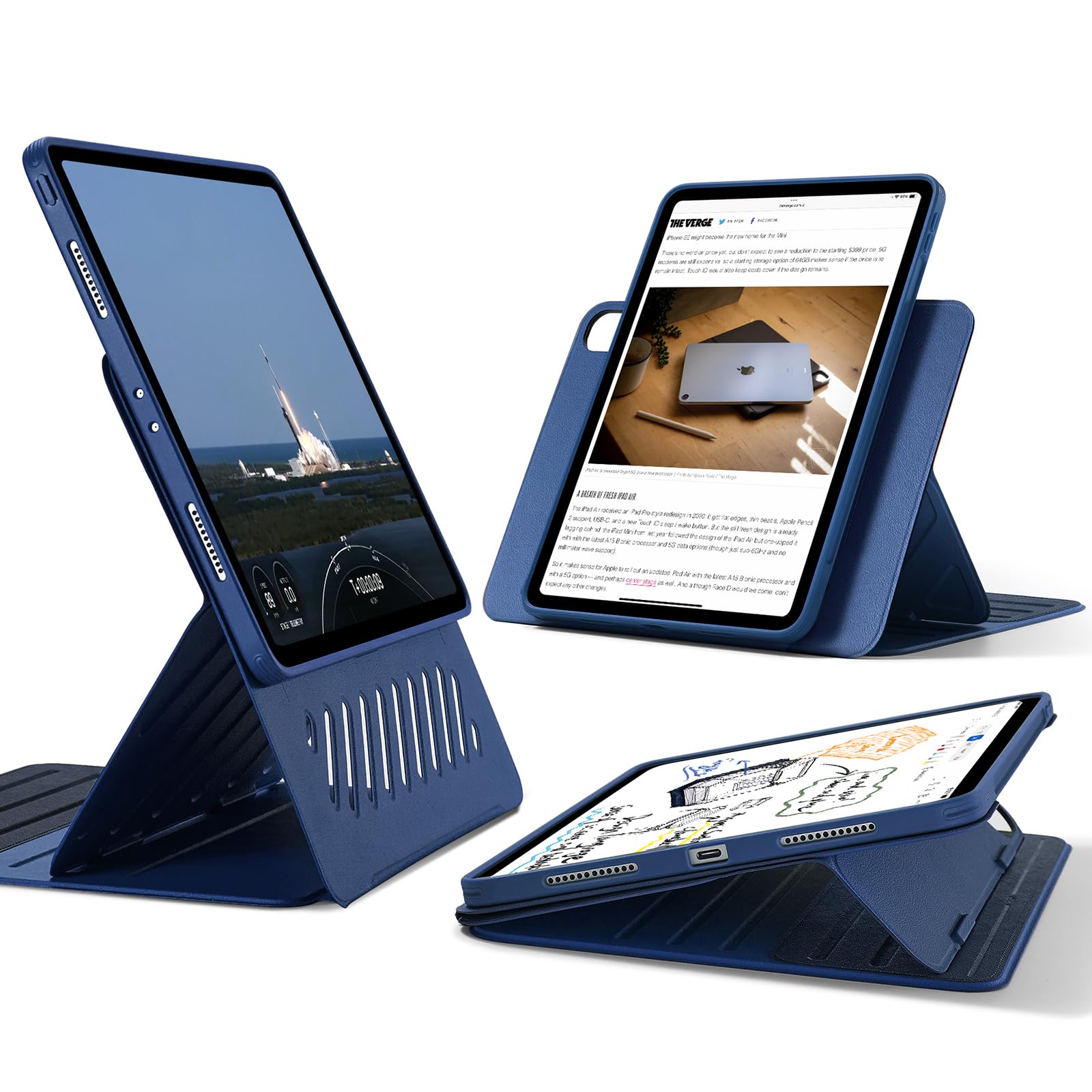 ESR iPad Pro 12.9 ケース (2022/2021、第6/5世代) 専用 取外し可能なマグネットカバー付き回転式ケース、縦向き/横向きスタンド、9段階の角度調節可能、頑丈な保護、Shiftシリーズ、ブルー