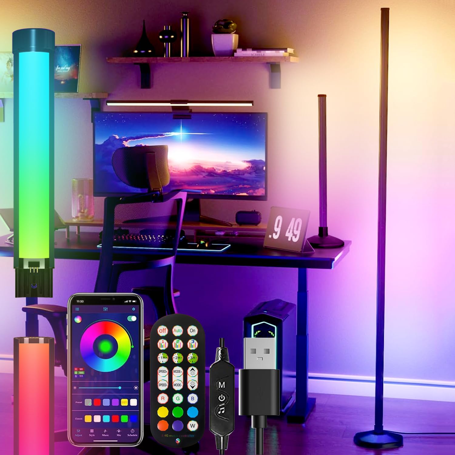 RGB 変色フロアランプ 調光可 高さ153cm LEDコーナーライト2個セット Amazon.co.jp : RGB 変色 フロアランプ 調光可能 高さ153cm LED