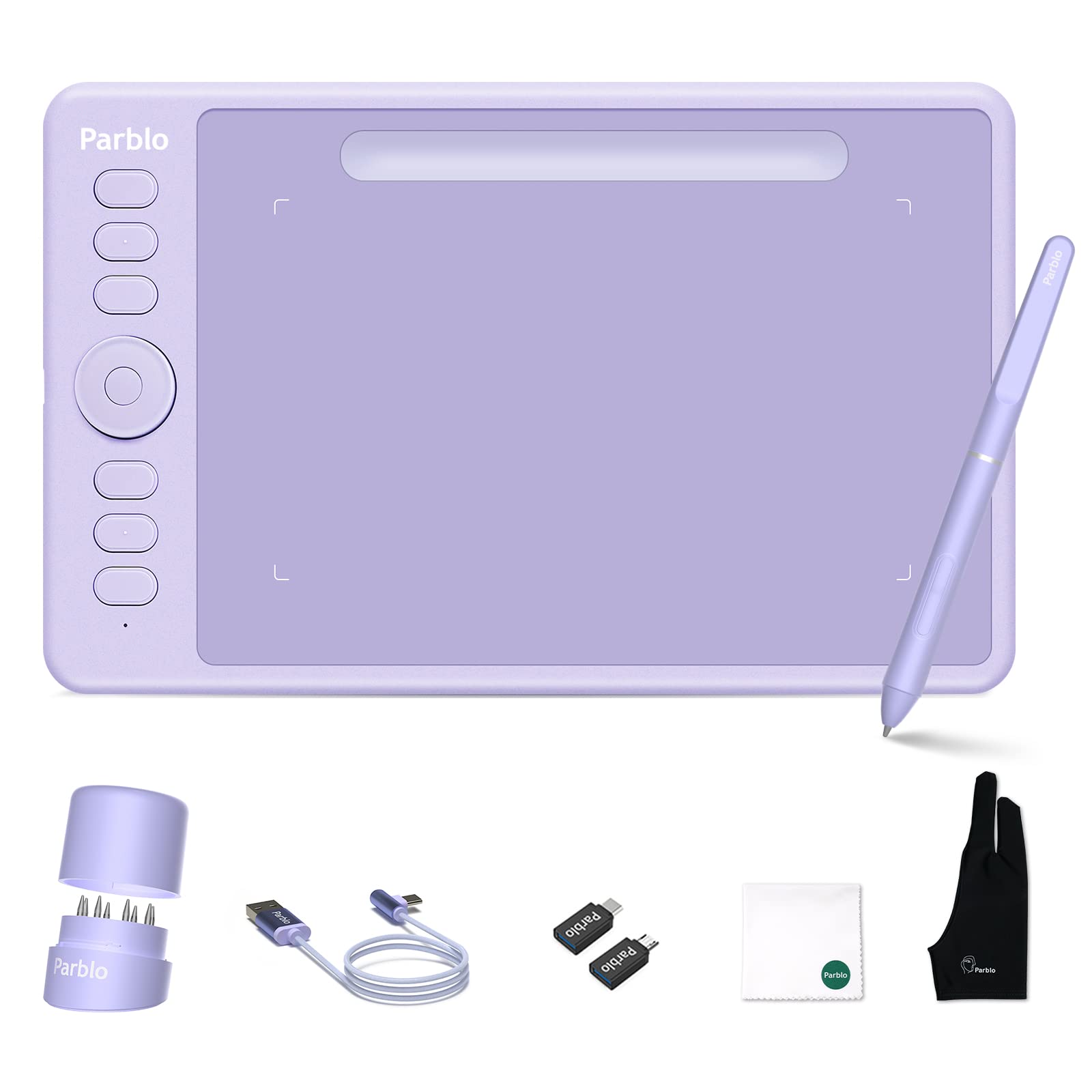 Parblo Intangbo ペンタブレット Android Windows Macに対応 ペンタブ 8192レベル筆圧 ±60°傾き検知機能付き 7x4インチ描画領域 ペン入力 板タブ 絵描き デジタルアート イラスト Sサイズ 紫色 (パープル)