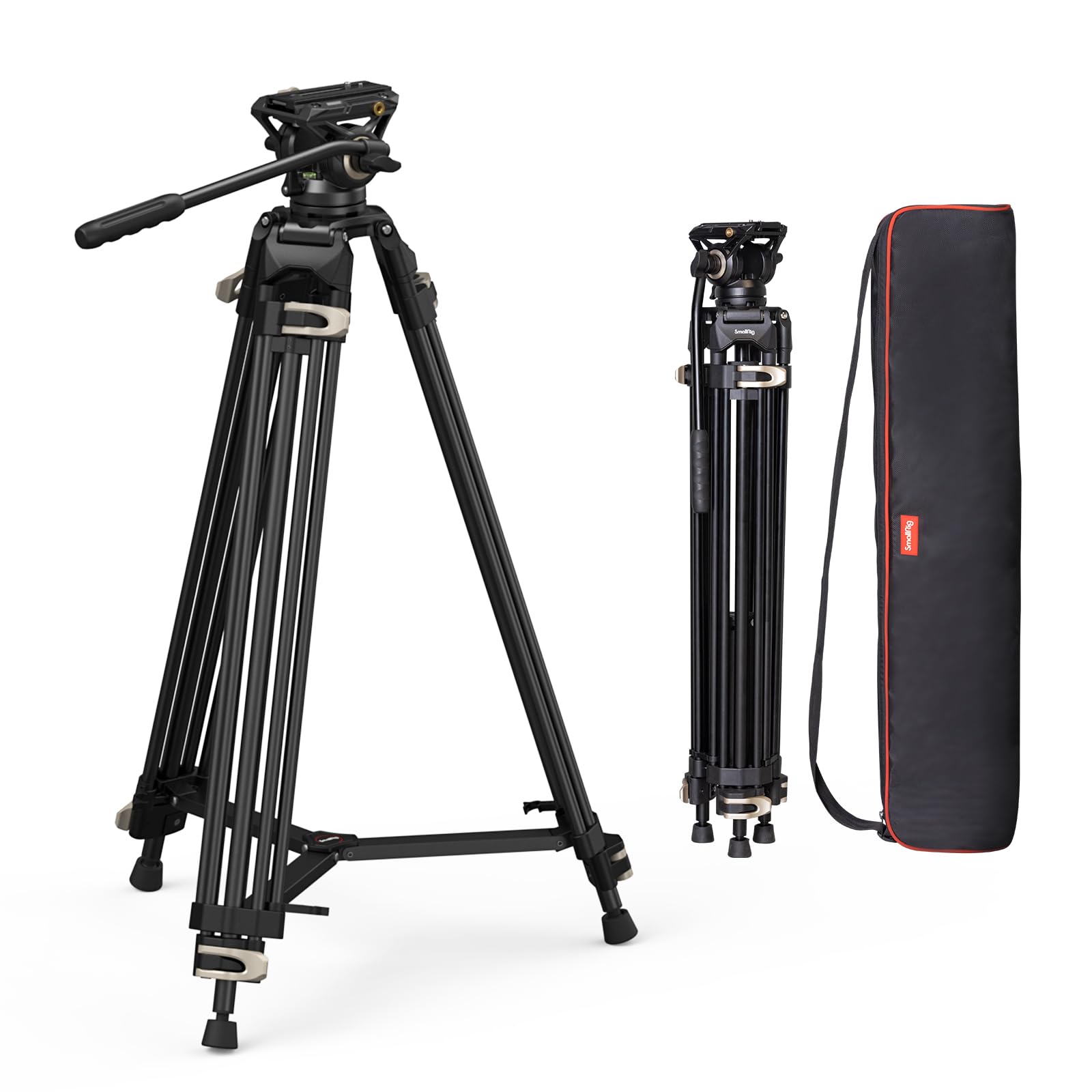 SmallRig ビデオ三脚 186cm 大型 プロ三脚 耐荷重8kg 75mmボウルフルード雲台付き 3段角度調節 アルミ製 レバーロック式 録画 DSLR 一眼レフ デジカメ DV ビデオカメラに対応 3751B